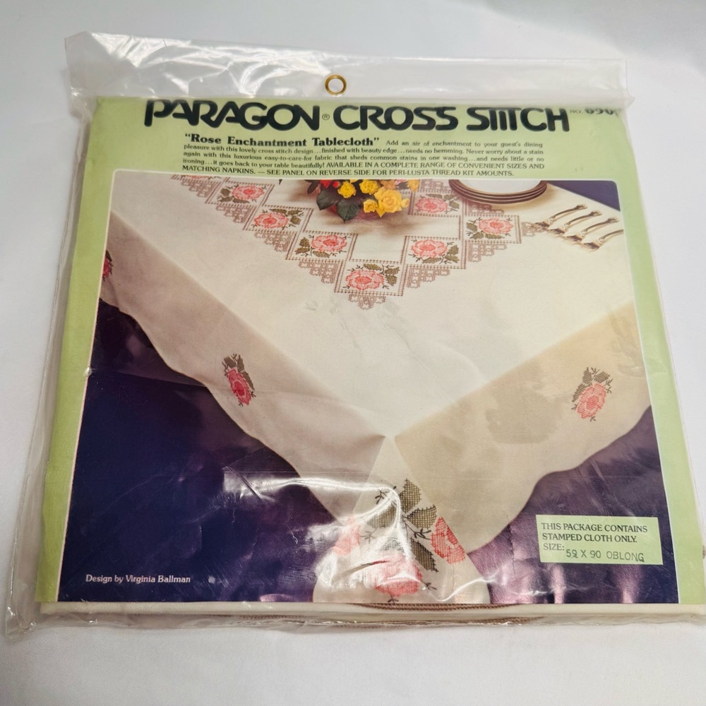 Vintage Paragon Cross Stitch Kit Tablecloth 0900 Rose Enchantment Embroidery New